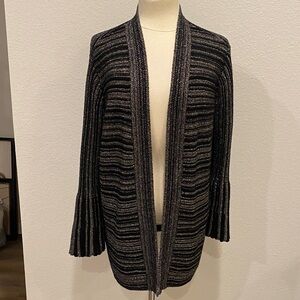 Chico's Travelers Black & Silver Striped Cardigan Sz Large